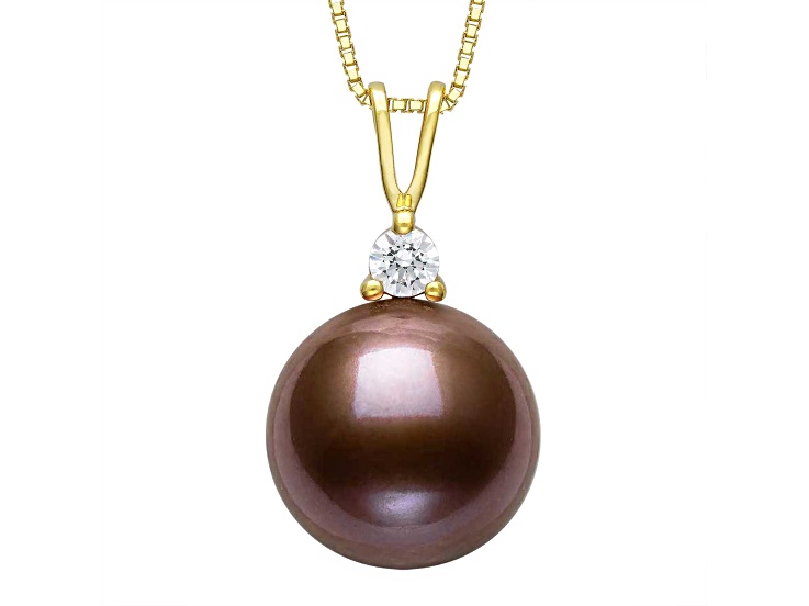 Genusisâ„¢ Cultured Freshwater Pearl & Lab Grown Diamond Accent 14kt Gold Over Sterling Pendant