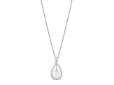 8.5-9mm Round White Freshwater Pearl and Cubic Zirconia Sterling Silver Drop Pendant with Chain