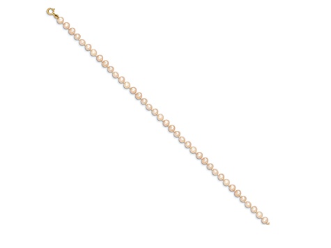 14k Yellow Gold 3-4mm Pink Near Round Freshwater Cultured Pearl Bracelet