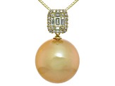 Golden South Sea Cultured Pearl With Diamonds 18k Yellow Gold Pendant