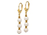 14K Yellow Gold 5-6mm White Semi-round Freshwater Cultured Pearl Leverback Earrings