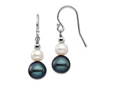 Rhodium Over 14K White Gold 6-9mm Semi-round Freshwater Cultured Pearl Graduated Dangle Earrings