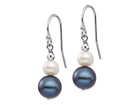 Rhodium Over 14K White Gold 6-9mm Semi-round Freshwater Cultured Pearl Graduated Dangle Earrings