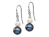 Rhodium Over 14K White Gold 6-9mm Semi-round Freshwater Cultured Pearl Graduated Dangle Earrings