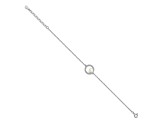 Rhodium Over Sterling Silver CZ 6-7mm White Button FW Cultured Pearl with 1.25-inch Ext. Bracelet