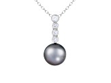 Black Cultured Tahitian Pearl and Diamond 14K White Gold Pendant 9-10mm