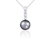 Black Cultured Tahitian Pearl and Diamond 14K White Gold Pendant 9-10mm