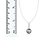 Black Cultured Tahitian Pearl and Diamond 14K White Gold Pendant 9-10mm