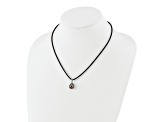 Rhodium Over Sterling Silver Tahitian Pearl 18 Inch Black Silicone Necklace