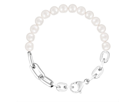 8-8.5mm White Cultured Freshwater Pearl Silver  Bracelet