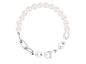 8-8.5mm White Cultured Freshwater Pearl Silver  Bracelet