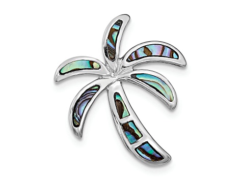 Rhodium Over Sterling Silver Lab Created Abalone Palm Tree Slide