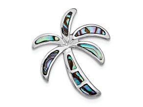 Rhodium Over Sterling Silver Lab Created Abalone Palm Tree Slide