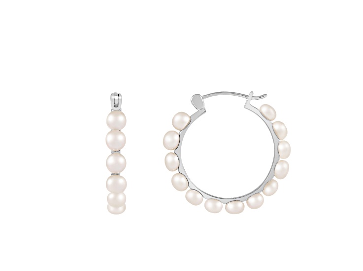4-5mm White Cultured Freshwater Pearl Rhodium Over Sterling Silver Earrings