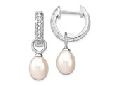 Rhodium Over Sterling Silver 7-8mm White/Black FWC Pearl Cubic Zirconia Changeable Earring