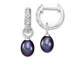 Rhodium Over Sterling Silver 7-8mm White/Black FWC Pearl Cubic Zirconia Changeable Earring