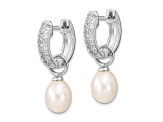 Rhodium Over Sterling Silver 7-8mm White/Black FWC Pearl Cubic Zirconia Changeable Earring