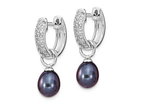 Rhodium Over Sterling Silver 7-8mm White/Black FWC Pearl Cubic Zirconia Changeable Earring