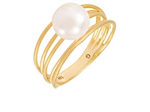 7-7.5mm White Cultured Freshwater Pearl 14K Yellow Gold Ring