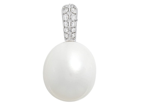 White South Sea Cultured Pearl With Diamonds 18K White Gold Pendant