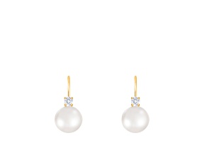White Cultured Freshwater Pearl 14k Yellow Gold Earrings 8-8.5mm