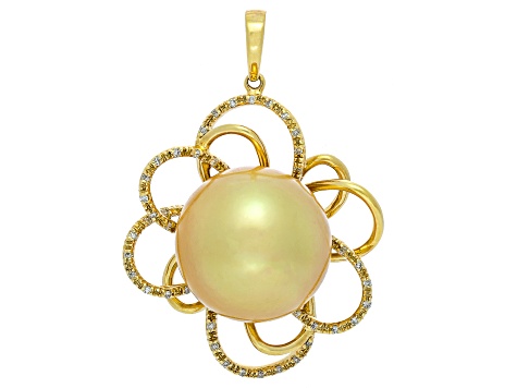 Golden South Sea Cultured Pearl with Diamond 14k Yellow Gold Pendant - 1DBSJA - Vimarsana News