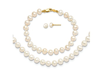 Picture of 14K Yellow Gold 4-5mm Freshwater Cultured Pearl, 14 Inch Necklace, 5 Inch Bracelet and Earring Set