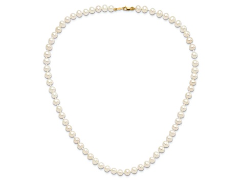 14K Yellow Gold 4-5mm Freshwater Cultured Pearl, 14 Inch Necklace, 5 Inch Bracelet and Earring Set