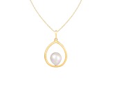 14k Yellow Gold Dangling Cultured 9mm Freshwater Pearl Pendant, 18" Chain Included