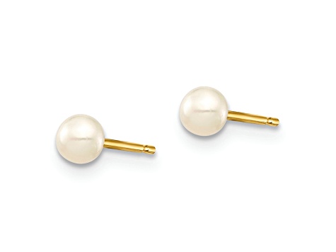 14K Yellow Gold 3-4mm White Button Freshwater Cultured Pearl Stud Post Earrings