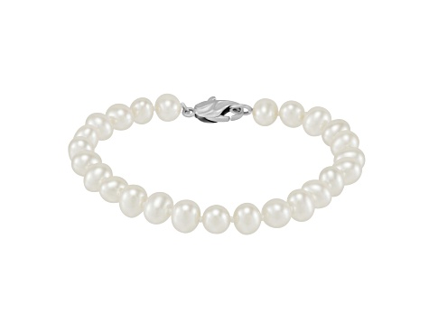 White Freshwater Pearl Necklace, Bracelet with Round Stud Earrings Sterling Silver Jewelry Set