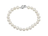 White Freshwater Pearl Necklace, Bracelet with Round Stud Earrings Sterling Silver Jewelry Set