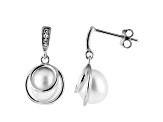 7-8mm white cultured freshwater pearl rhodium over sterling silver earrings