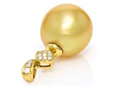 Golden South Sea Cultured Pearl with Diamonds Pendant in 18K Yellow Gold