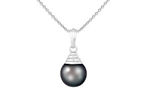 Cultured Tahitian Pearl 9mm Pendant in 14k white gold