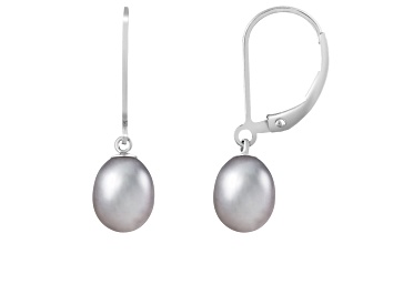 Picture of 7-8mm Gray Cultured Freshwater Pearl Rhodium Over Sterling Silver Earrings