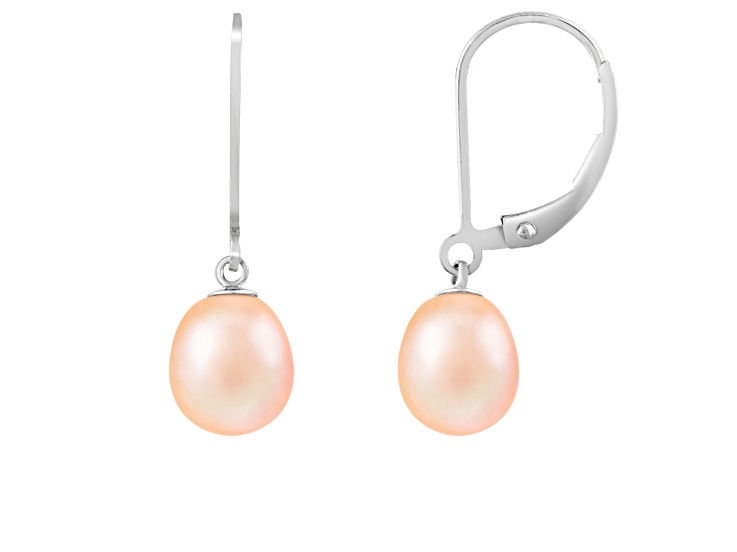 7-8mm Pink Cultured Freshwater Pearl Rhodium Over Sterling Silver Earrings