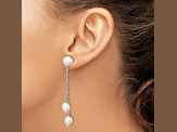 Rhodium Over Sterling Silver 6-9mm White Freshwater Cultured 3-Pearl Post Dangle Earrings