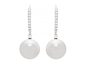 Picture of 12-13mm Round White Freshwater Pearl with 0.27ctw Diamond 14K White Gold Drop Earrings
