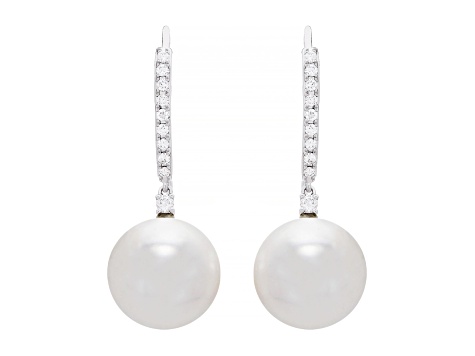 12-13mm Round White Freshwater Pearl with 0.27ctw Diamond 14K White Gold Drop Earrings