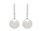 12-13mm Round White Freshwater Pearl with 0.27ctw Diamond 14K White Gold Drop Earrings