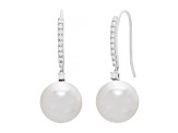 12-13mm Round White Freshwater Pearl with 0.27ctw Diamond 14K White Gold Drop Earrings