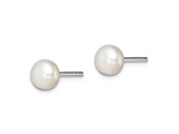 Sterling Silver White Freshwater Cultured Pearl 5-6mm Button Earrings