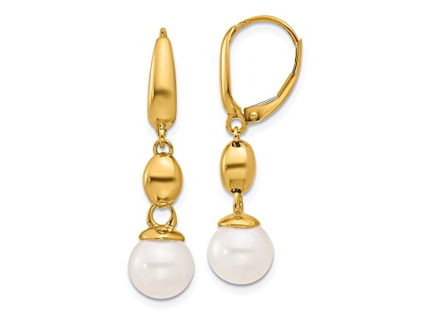 14K Yellow Gold Freshwater Cultured Pearl and Bead Leverback Dangle Earrings