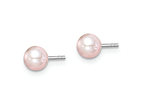 Rhodium Over Sterling Silver 4-5mm White/Pink/Purple FWC Pearl Stud Earrings Set