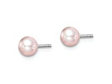 Rhodium Over Sterling Silver 4-5mm White/Pink/Purple FWC Pearl Stud Earrings Set