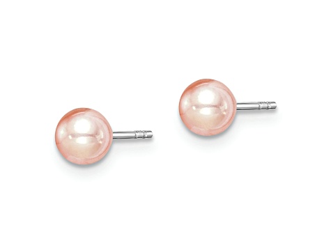 Rhodium Over Sterling Silver 4-5mm White/Pink/Purple FWC Pearl Stud Earrings Set