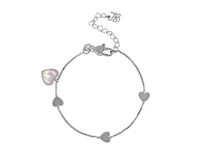 Heart Shape Pink Mother-Of-Pearl Sterling Silver Heart Station Bracelet