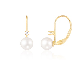 Picture of 14k Yellow Gold Leverback Earring with 6mm Akoya Pearl and .06CT DTW