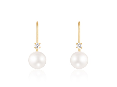 14k Yellow Gold Leverback Earring with 6mm Akoya Pearl and .06CT DTW